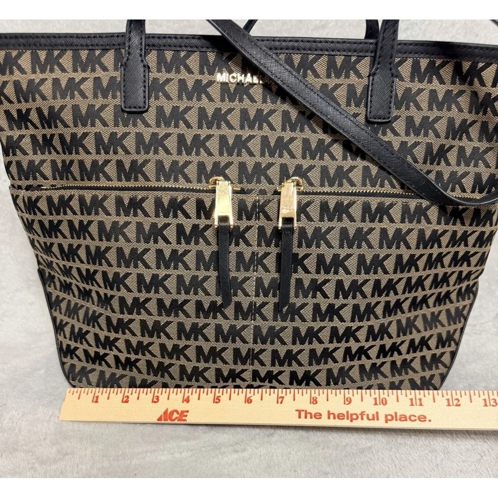 MICHAEL KORS MK Kempton Signature Beige Jacquard Tote Canvas NEW $198 - Picture 3 of 10